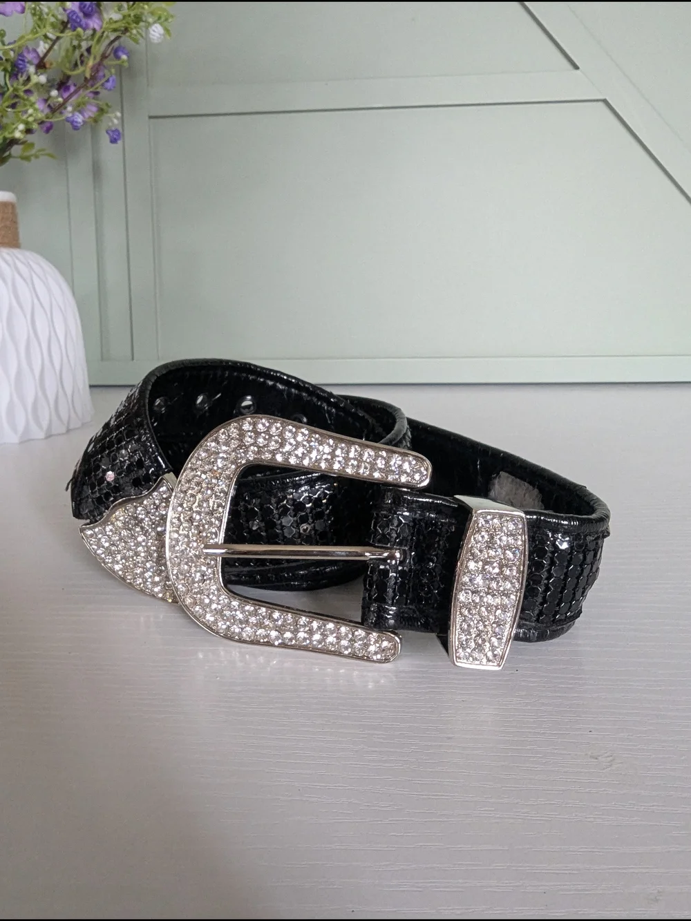 Black Rhinestone Western Buckle Belt